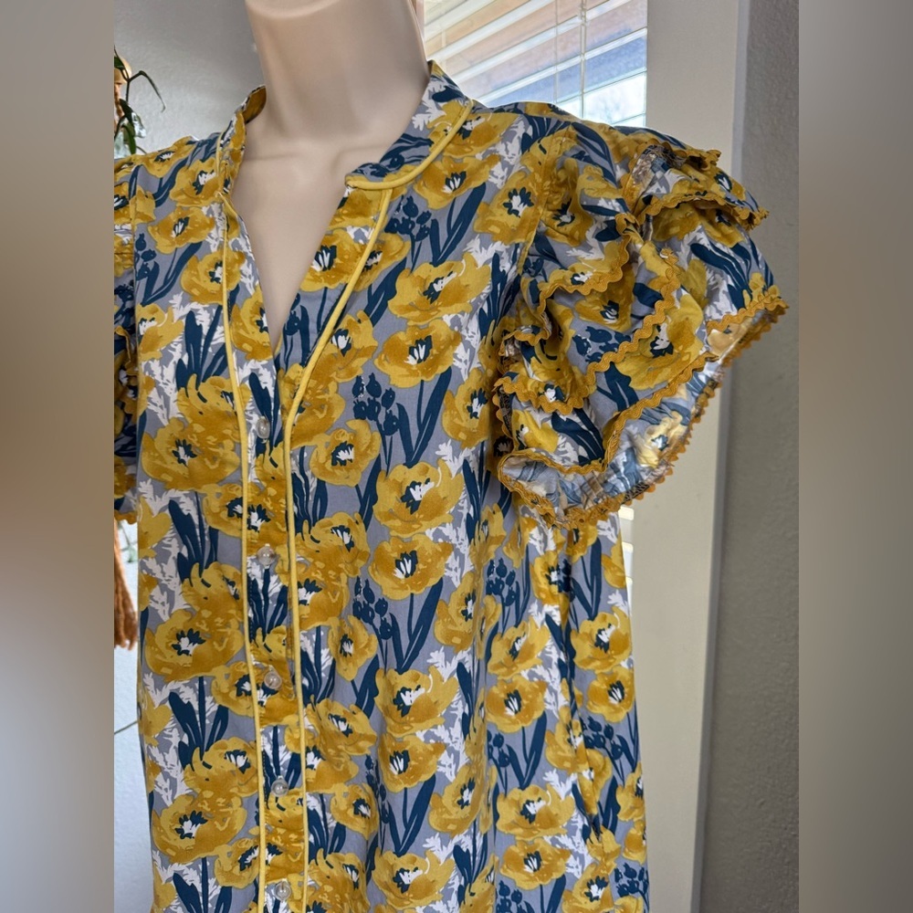 Hudson Gray Floral Print Dress Size Large Ruffle Ric Rac Trim - Picture 4 of 6